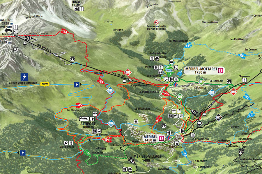 Mountainbike-gebied Méribel kaart